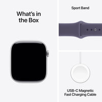 Apple Watch Series 11 (GPS) 46 mm hopea alumiinikuori ja usvanvioletti urheiluranneke, M/L