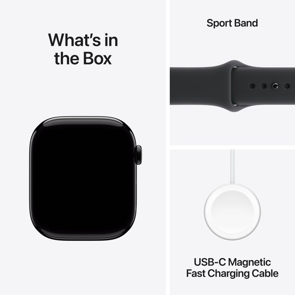 Apple Watch Series 11 (GPS + Cellular) 46 mm peilimusta alumiinikuori ja musta urheiluranneke, M/L