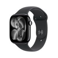 Apple Watch Series 11 (GPS + Cellular) 46 mm peilimusta alumiinikuori ja musta urheiluranneke, M/L
