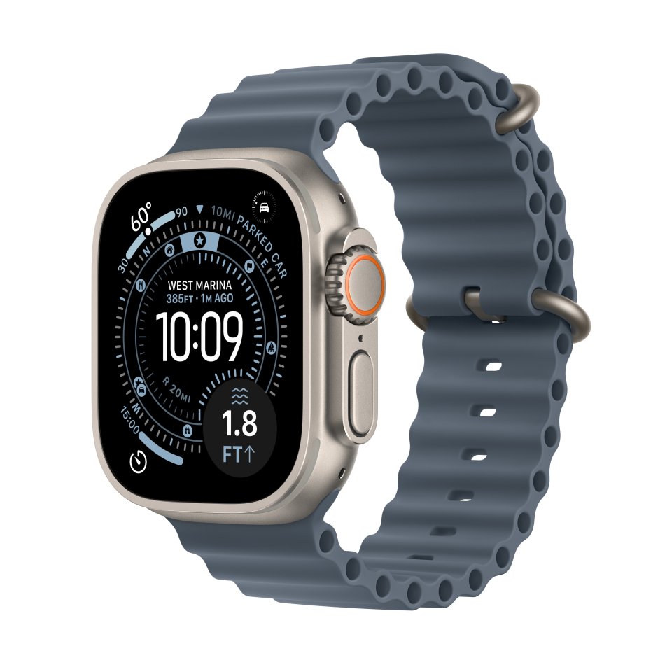 Apple Watch Ultra 3 (GPS + Cellular) 49 mm luonnonvaalea titaanikuori ja ankkurinsininen Ocean-ranneke