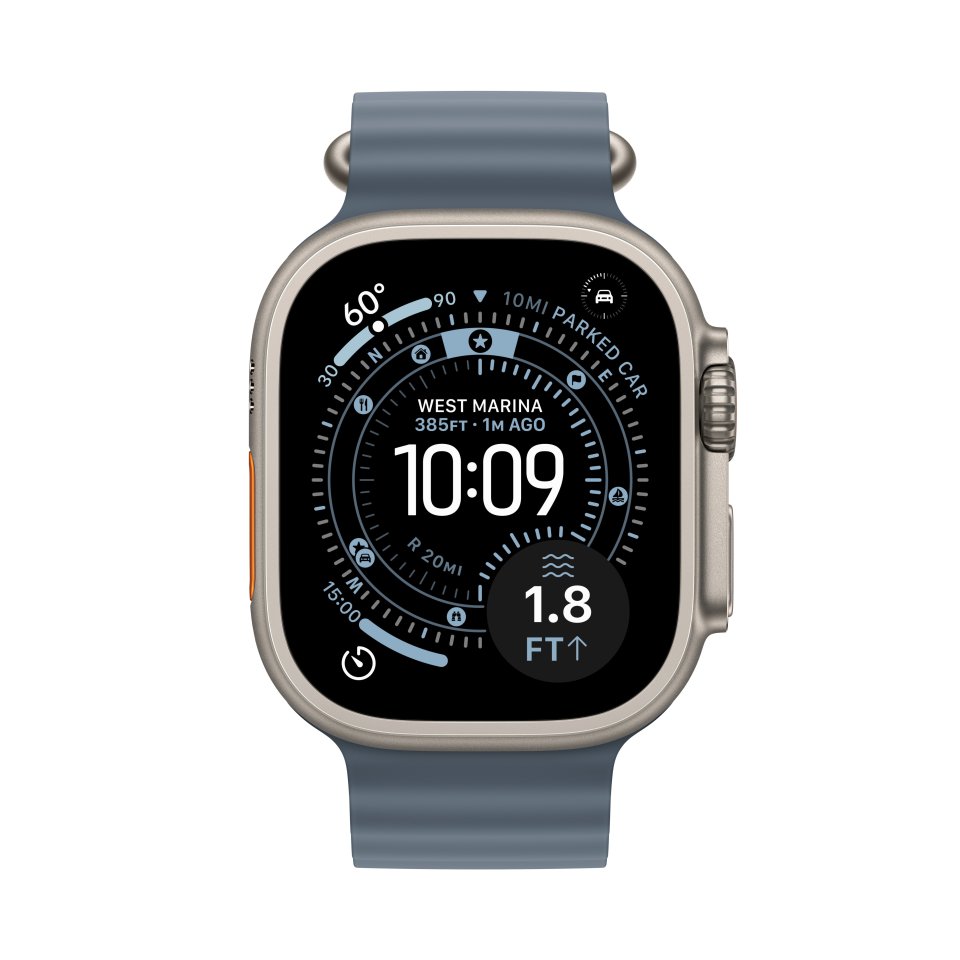 Apple Watch Ultra 3 (GPS + Cellular) 49 mm luonnonvaalea titaanikuori ja ankkurinsininen Ocean-ranneke