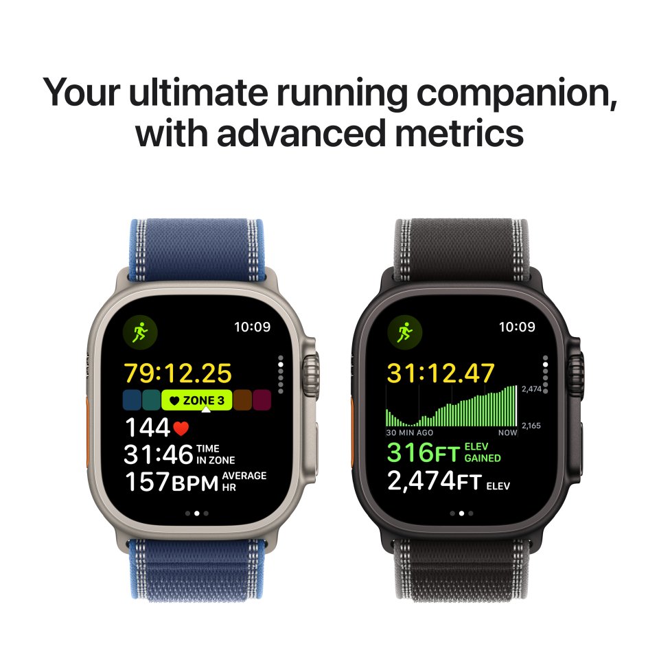 Apple Watch Ultra 3 (GPS + Cellular) 49 mm luonnonvaalea titaanikuori ja vaaleansininen Alpine-ranneke, keskikokoinen