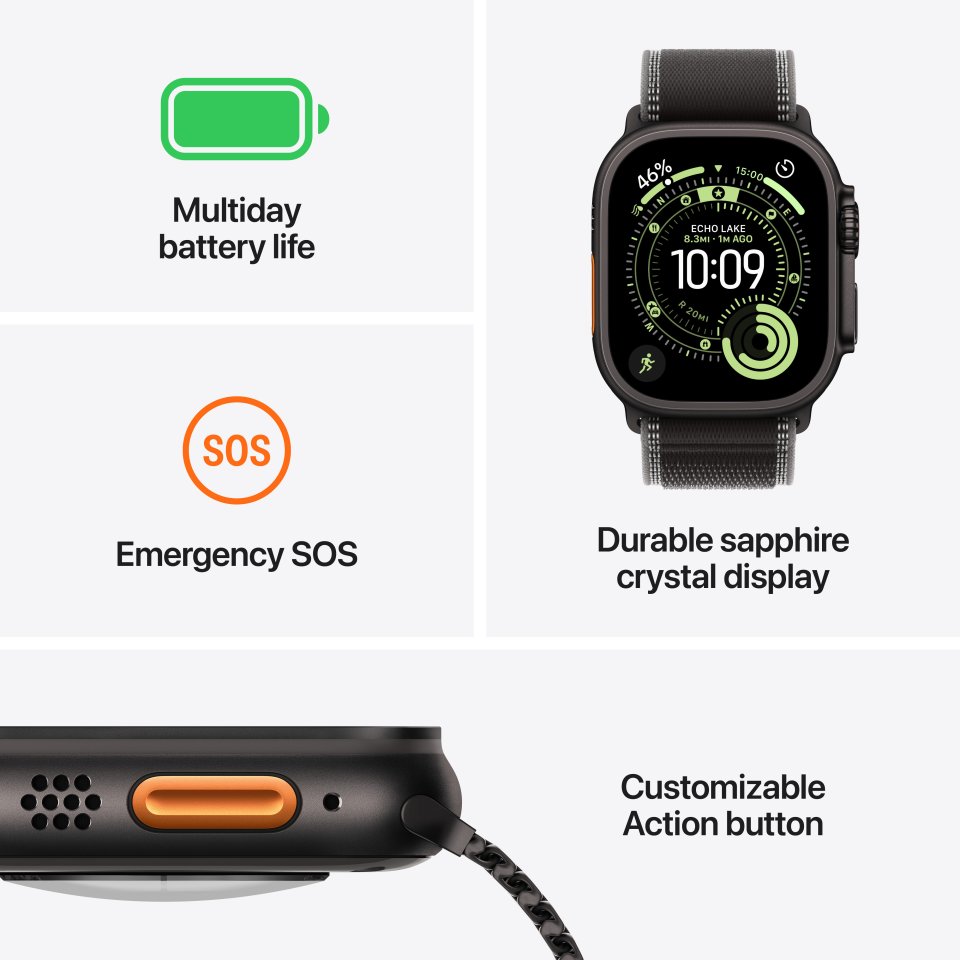 Apple Watch Ultra 3 (GPS + Cellular) 49 mm luonnonvaalea titaanikuori ja vaaleansininen Alpine-ranneke, keskikokoinen