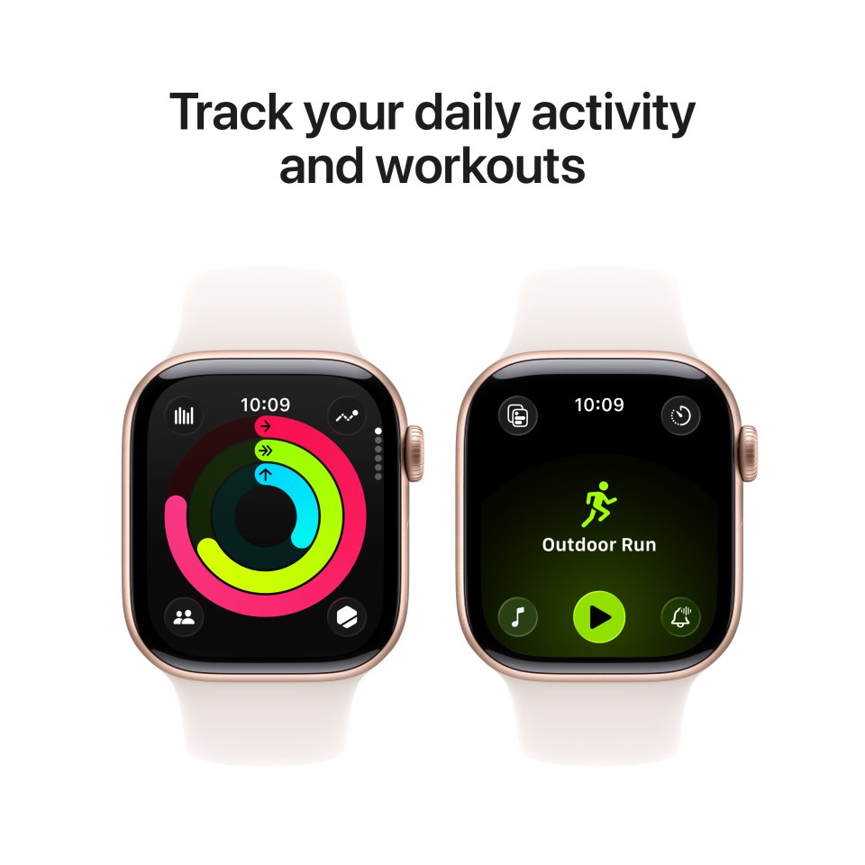 Apple Watch Series 11 (GPS + Cellular) 42 mm ruusukulta alumiinikuori ja punanhäivä urheiluranneke, S/M