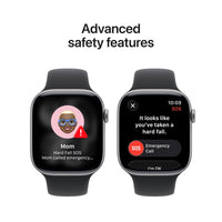 Apple Watch Series 11 (GPS) 46 mm tähtiharmaa alumiinikuori ja musta urheiluranneke, S/M