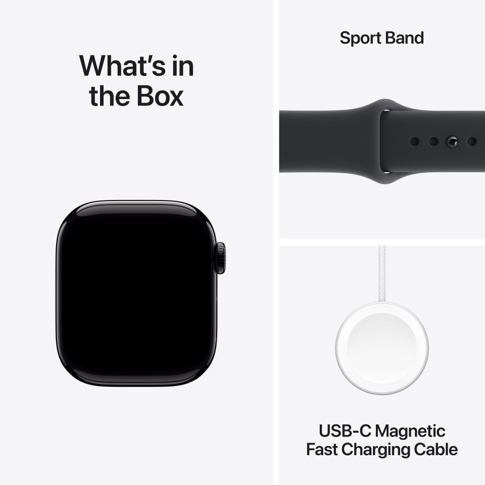 Apple Watch Series 11 (GPS + Cellular) 42 mm peilimusta alumiinikuori ja musta urheiluranneke, S/M