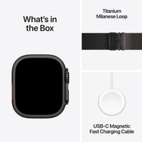 Apple Watch Ultra 3 (GPS + Cellular) 49 mm musta titaanikuori ja musta milanolaisranneke, suuri