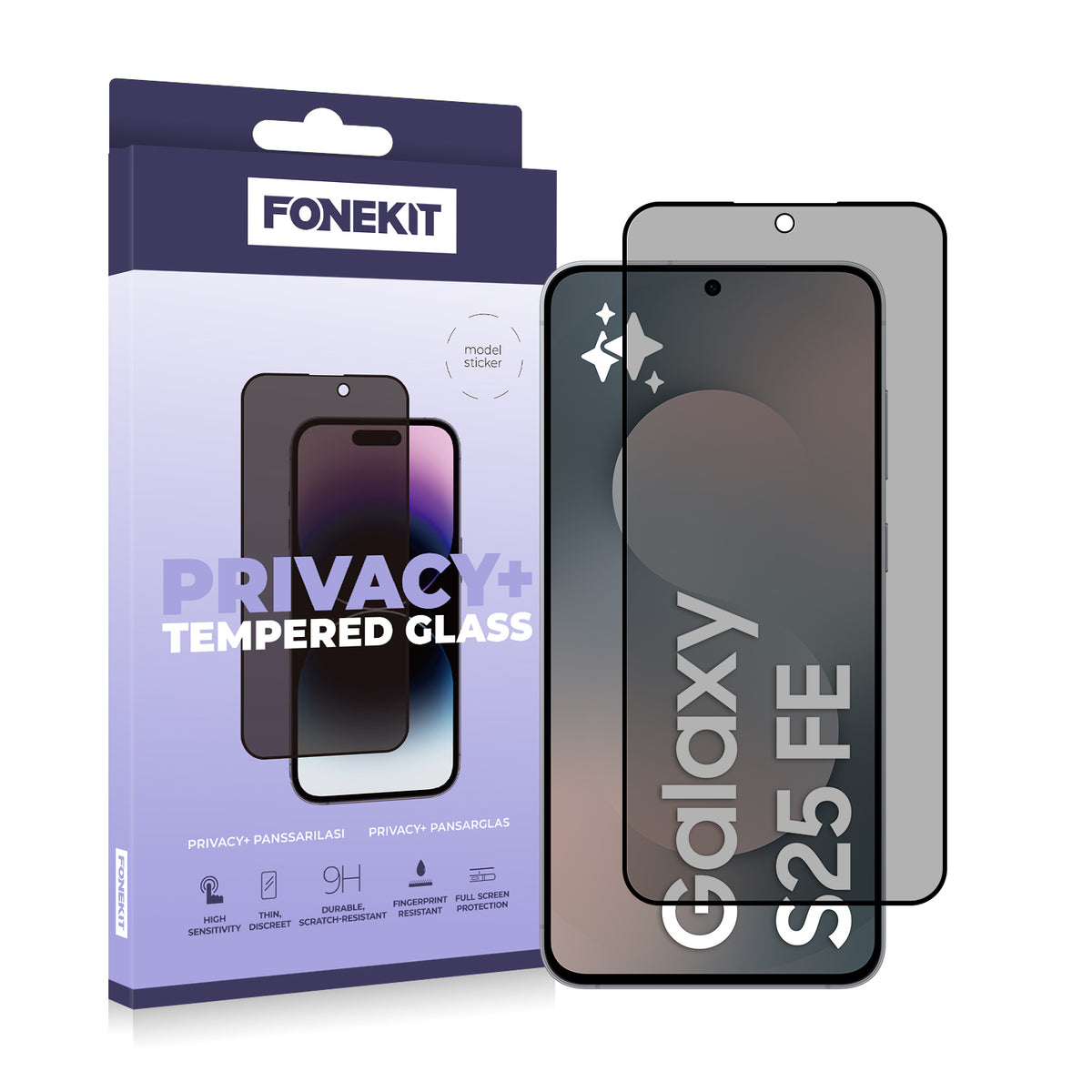 FoneKit Privacy+ Full Cover panssarilasi, Samsung Galaxy S25 FE / S26 FE – kuva 1