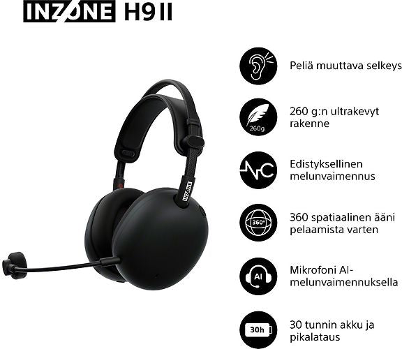 Sony INZONE H9 II (WHG910NB.CE7) langattomat pelikuulokkeet, musta – kuva 8
