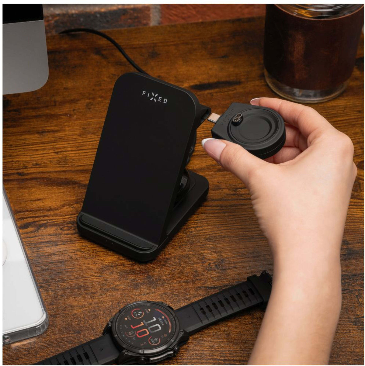 FIXED 3-in-1 langaton latausasema Garmin-kellolle, musta – kuva 3