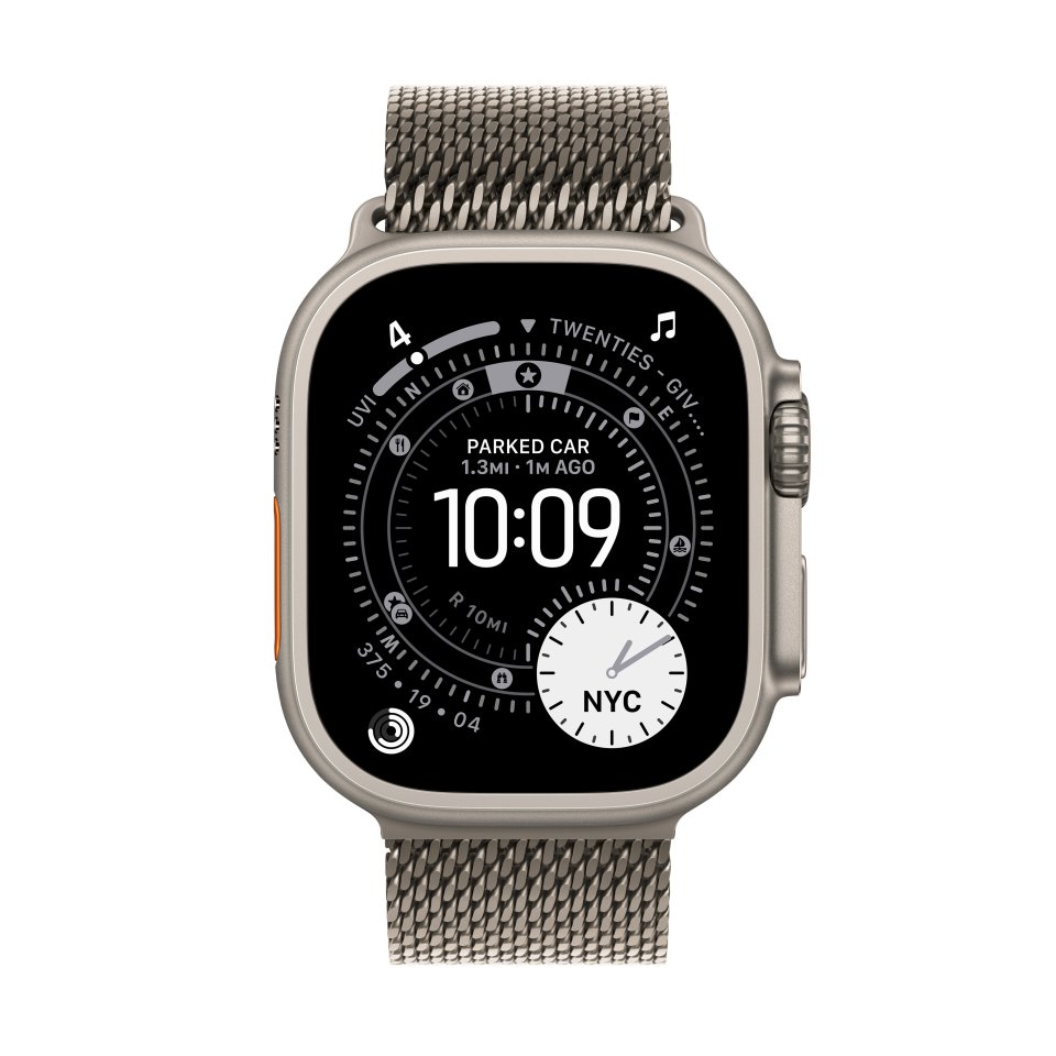 Apple Watch Ultra 3 (GPS + Cellular) 49 mm luonnonvaalea titaanikuori ja luonnonvaalea milanolaisranneke, keskikokoinen