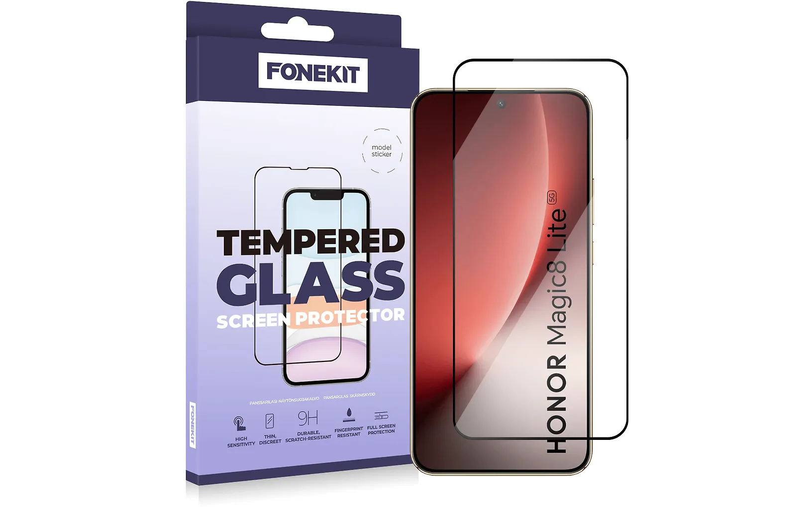 FoneKit Full Cover panssarilasi, Honor Magic 8 Lite/Honor X9D