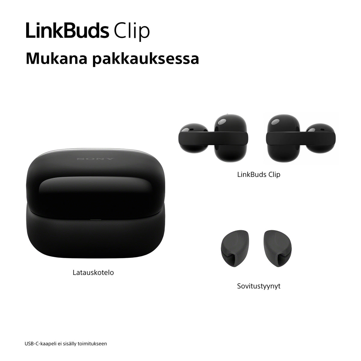 Sony LinkBuds Clip open-ear kuulokkeet, musta – kuva 12