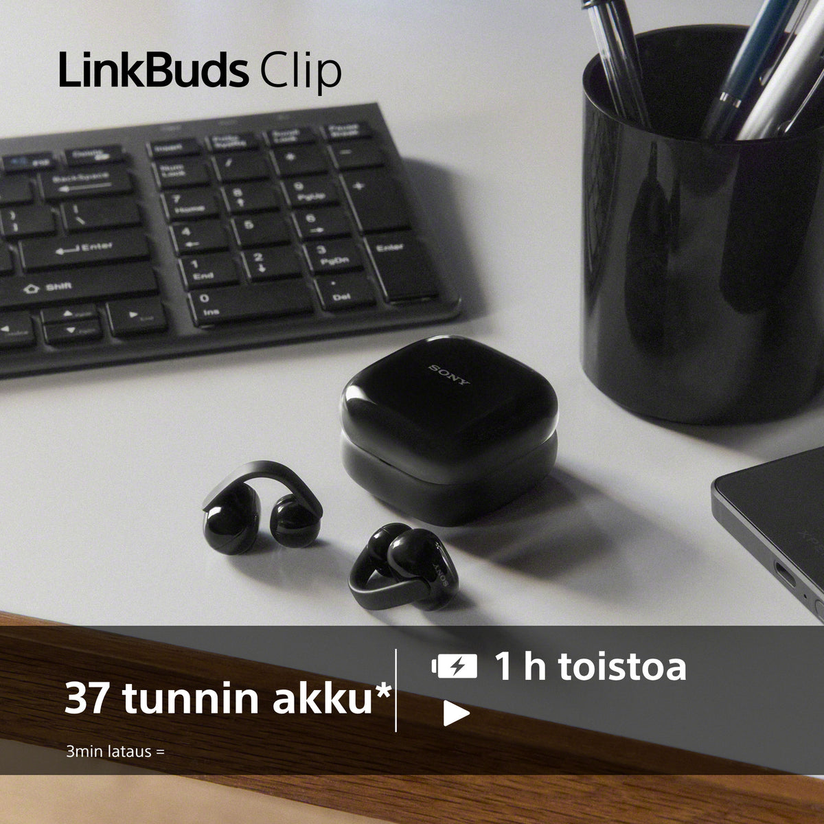 Sony LinkBuds Clip open-ear kuulokkeet, musta – kuva 9