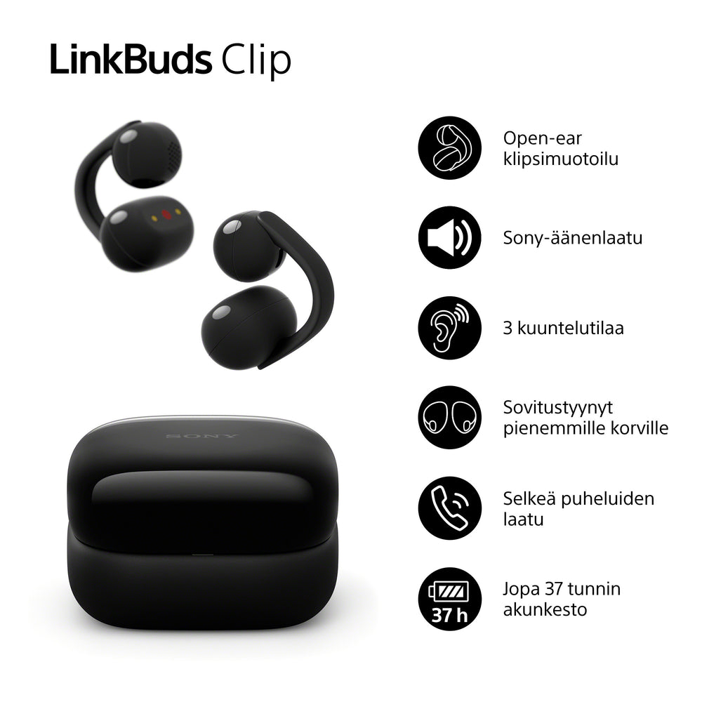 Sony LinkBuds Clip open-ear kuulokkeet, musta – kuva 2