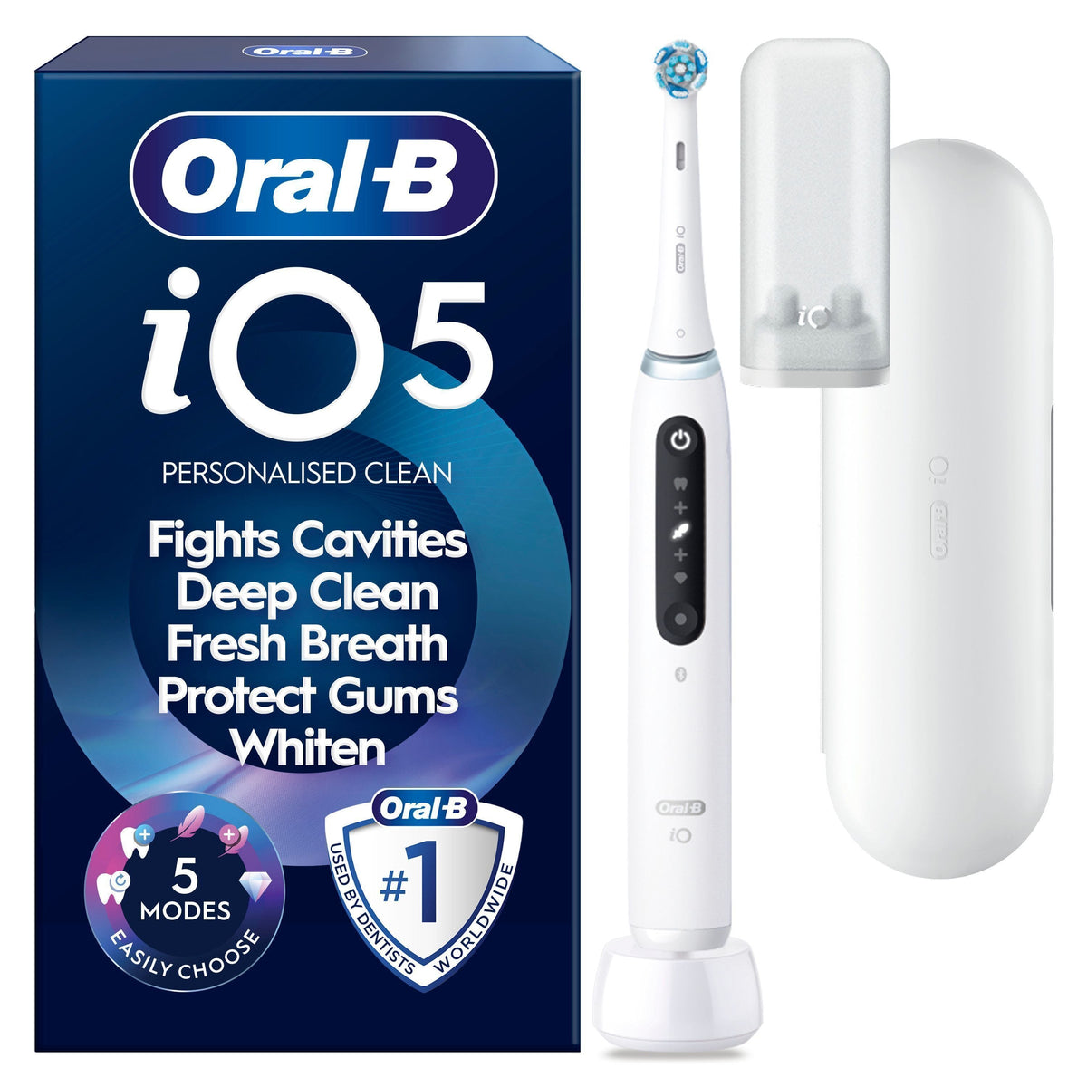 Oral-B iO5 sähköhammasharja, valkoinen + matkakotelo – kuva 1