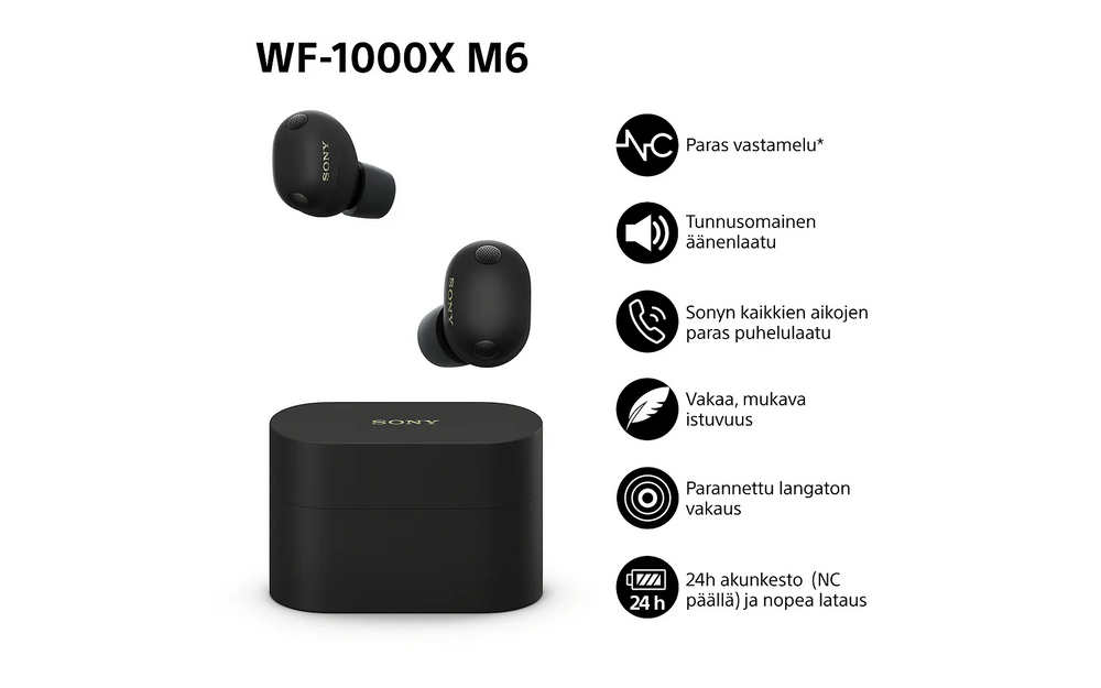 Sony WF-1000XM6 langattomat vastamelunappikuulokkeet, musta