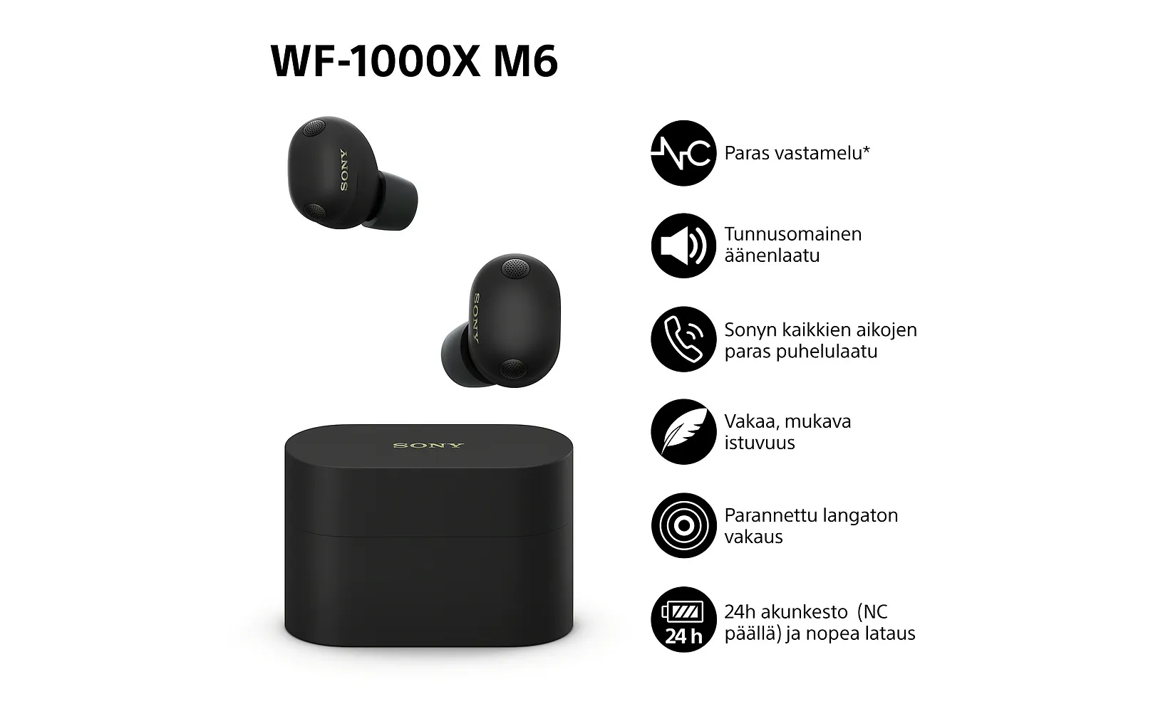 Sony WF-1000XM6 langattomat vastamelunappikuulokkeet, musta