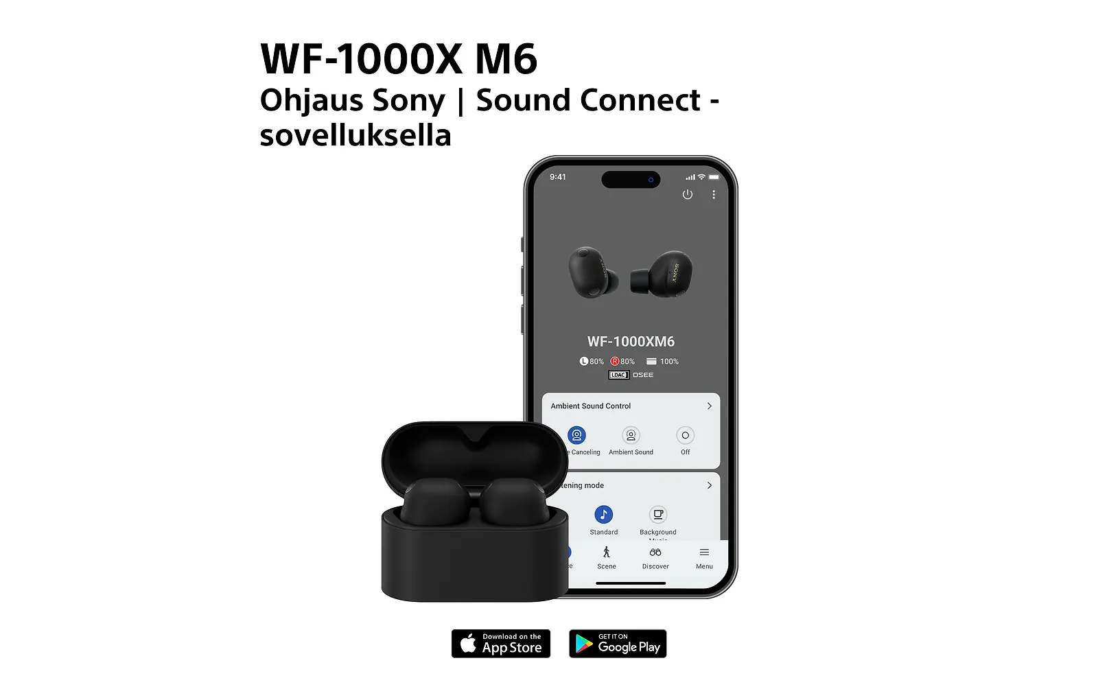 Sony WF-1000XM6 trådlösa brusreducerande in-ear-hörlurar, silver