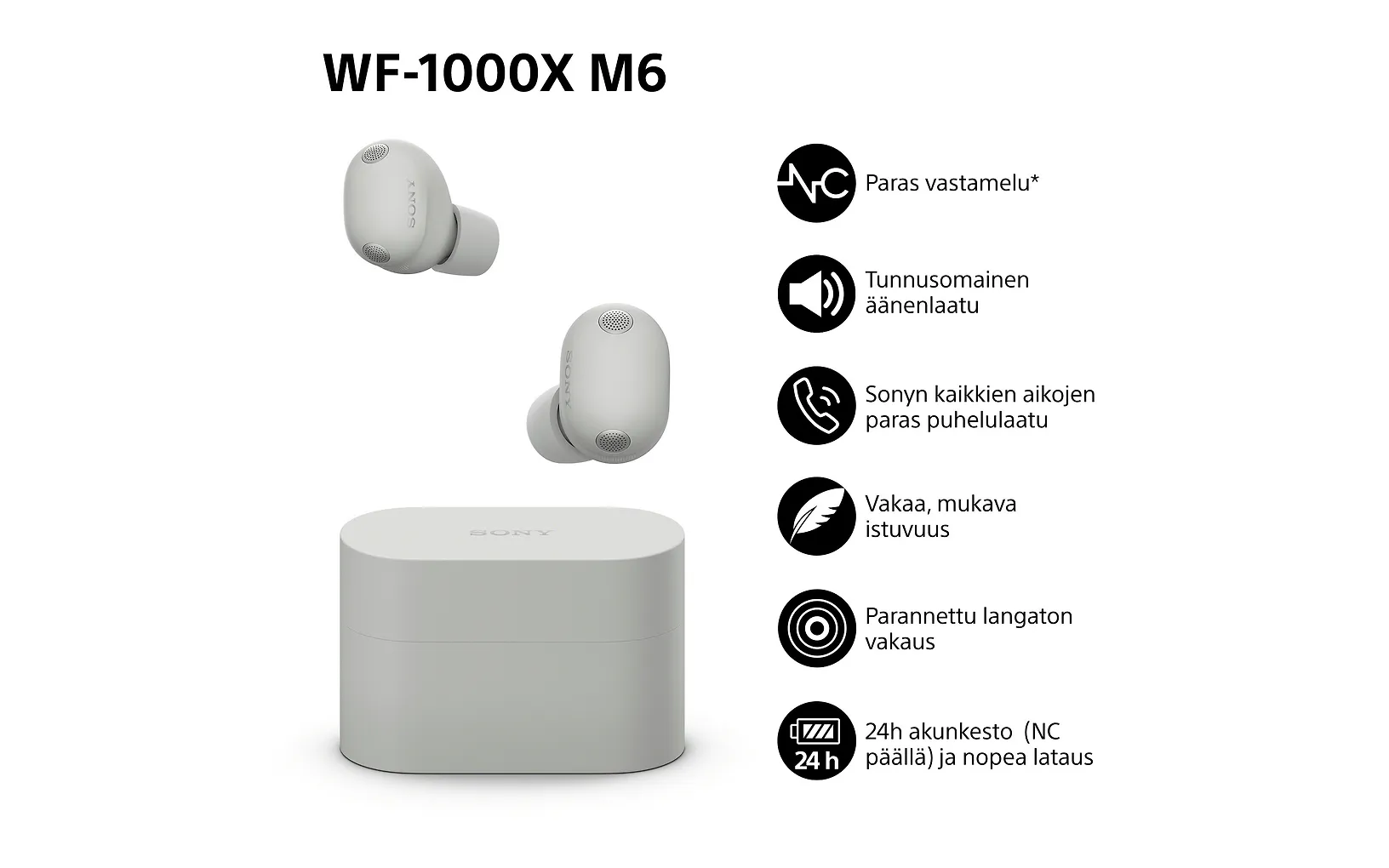 Sony WF-1000XM6 trådlösa brusreducerande in-ear-hörlurar, silver