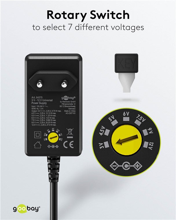 Goobay yleisvirtalähde 3–12 V, 27 W, 2,25 A