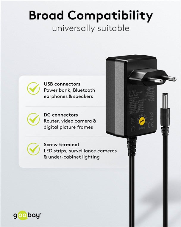 Goobay yleisvirtalähde 3–12 V, 27 W, 2,25 A
