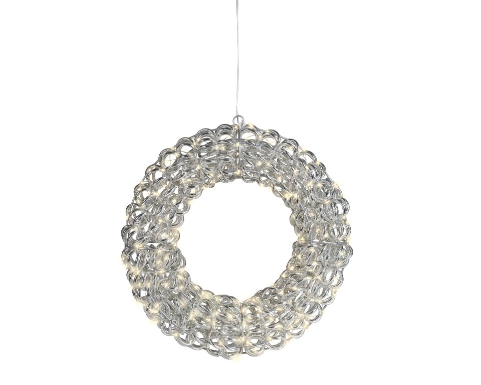 Lumineo hopeinen LED-valokranssi valoilla, 40 cm, sisä- ja ulkokäyttöön