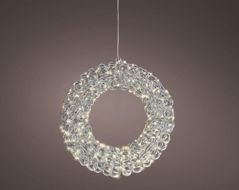 Lumineo hopeinen LED-valokranssi valoilla, 40 cm, sisä- ja ulkokäyttöön