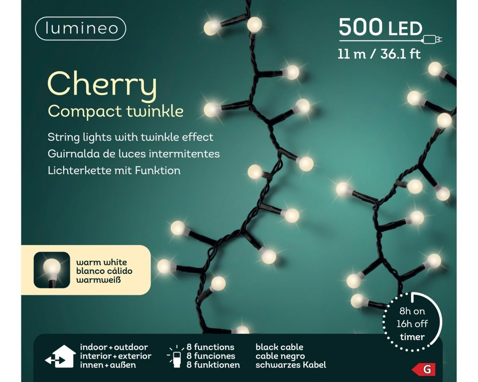 Lumineo Cherry LED-koristevalosarja, klassinen valkoinen, sisä- ja ulkokäyttöön
