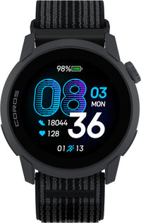 Coros Watch Pace 4 urheilukello, musta nailonrannekkeella