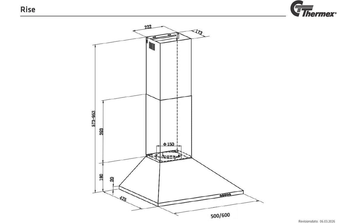 Thermex Rise 600 mm liesituuletin omalla moottorilla, ruostumaton teräs – kuva 3