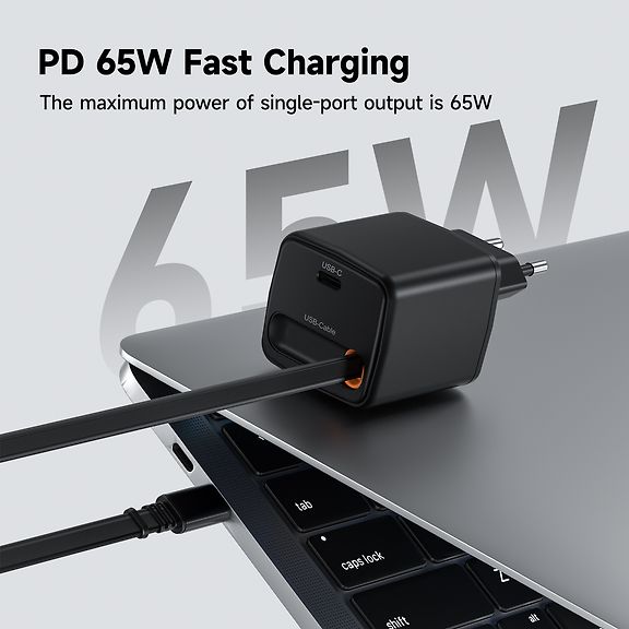 FoneKit GaN PD 65W USB-C laturi sisäänvedettävällä kaapelilla, musta – kuva 7