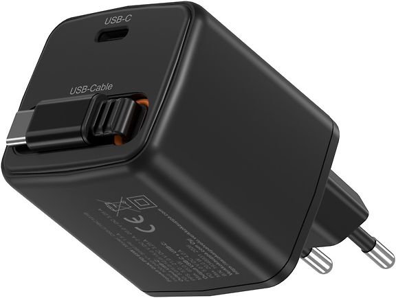 FoneKit GaN PD 65W USB-C laturi sisäänvedettävällä kaapelilla, musta – kuva 6
