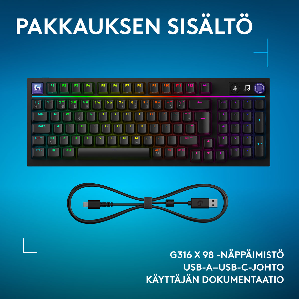Logitech G316 X 98 pelinäppäimistö, musta – kuva 3