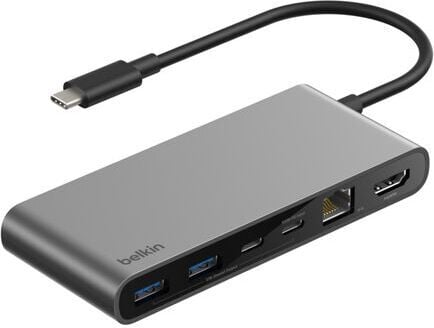 Belkin Connect 8-in-1 USB-C Hub kahdella USB-C-portilla, hopea