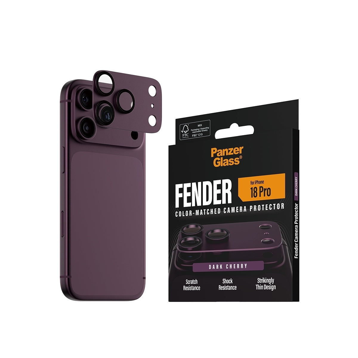 PanzerGlass Fender Dark Cherry kameralinssinsuoja, iPhone 18 Pro – kuva 6