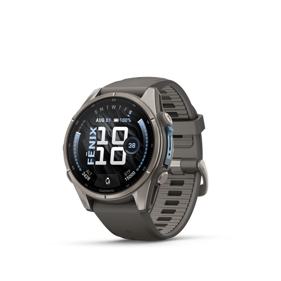 Garmin fenix 9 urheilukello, 43 mm, titaani ja Pebble Gray silikoniranneke