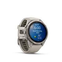 Garmin fenix 9 Pro urheilukello, 43 mm, titaani ja Fog Gray/Dark Sandstone silikoniranneke