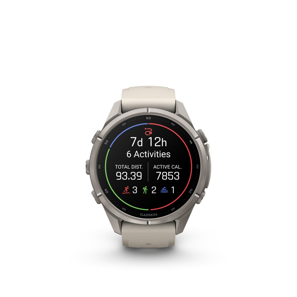 Garmin fenix 9 Pro urheilukello, 43 mm, titaani ja Fog Gray/Dark Sandstone silikoniranneke