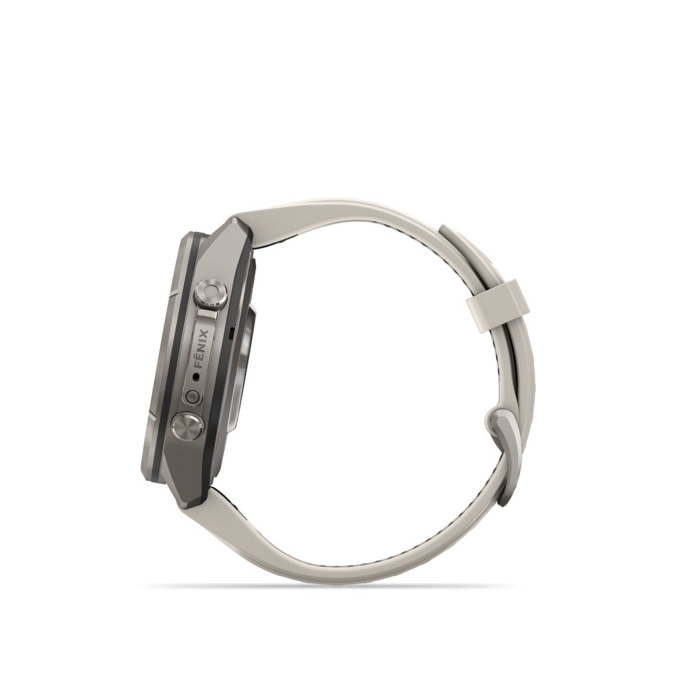Garmin fenix 9 Pro inReach urheilukello, 43 mm, titaani ja Fog Gray/Dark Sandstone silikoniranneke
