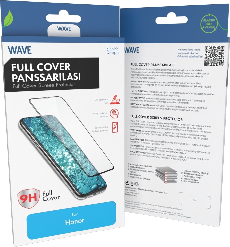 Wave Full Cover panssarilasi, Honor 600 Smart 5G, musta kehys – kuva 1