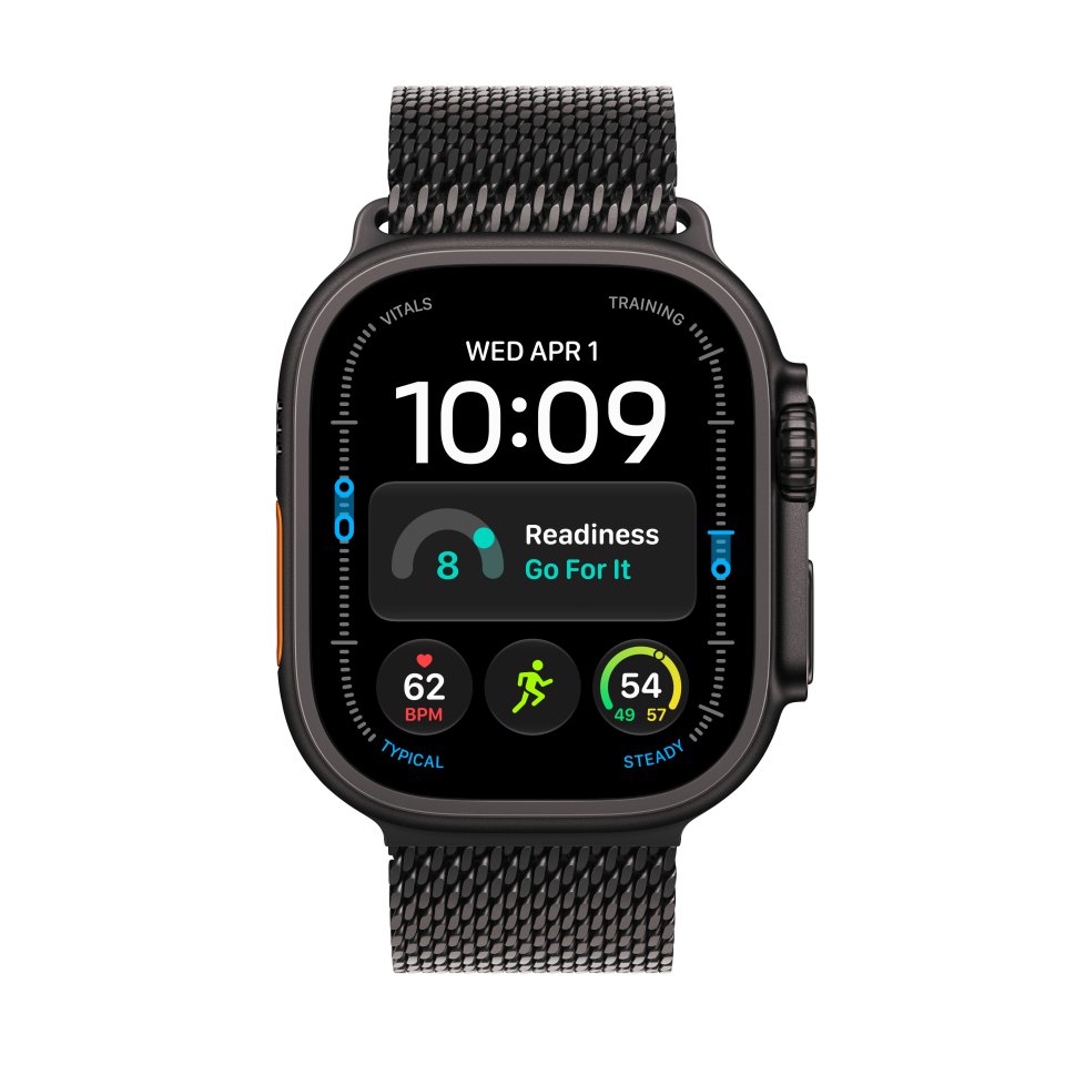 Apple Watch Ultra 4 (GPS + Cellular) 49 mm musta titaanikuori ja musta milanolaisranneke, keskikokoinen