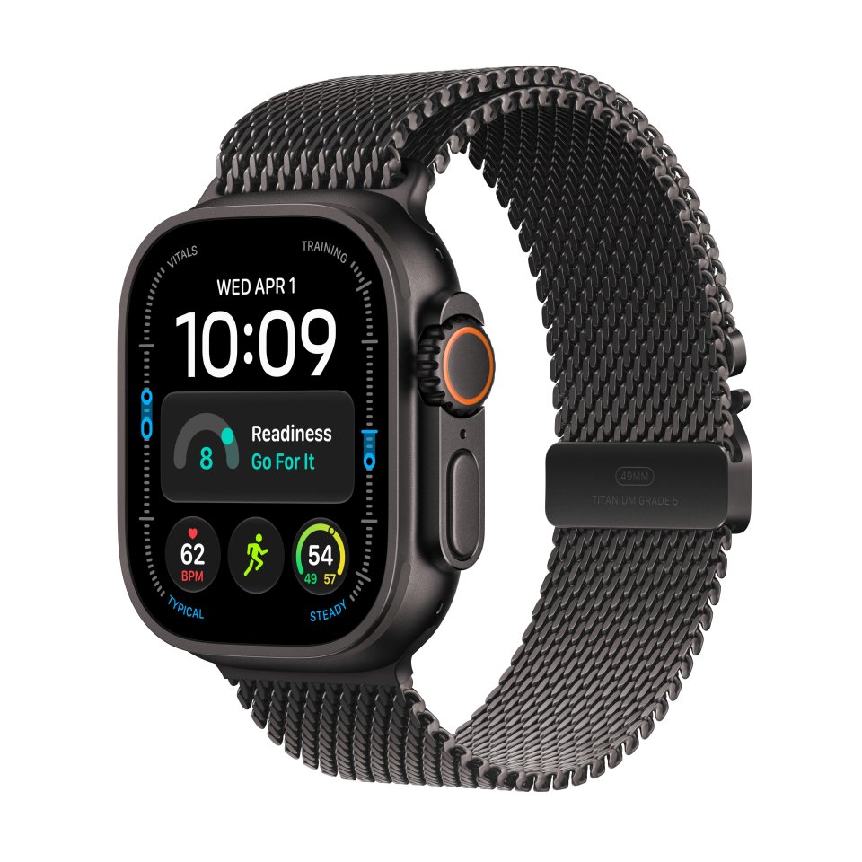 Apple Watch Ultra 4 (GPS + Cellular) 49 mm musta titaanikuori ja musta milanolaisranneke, keskikokoinen