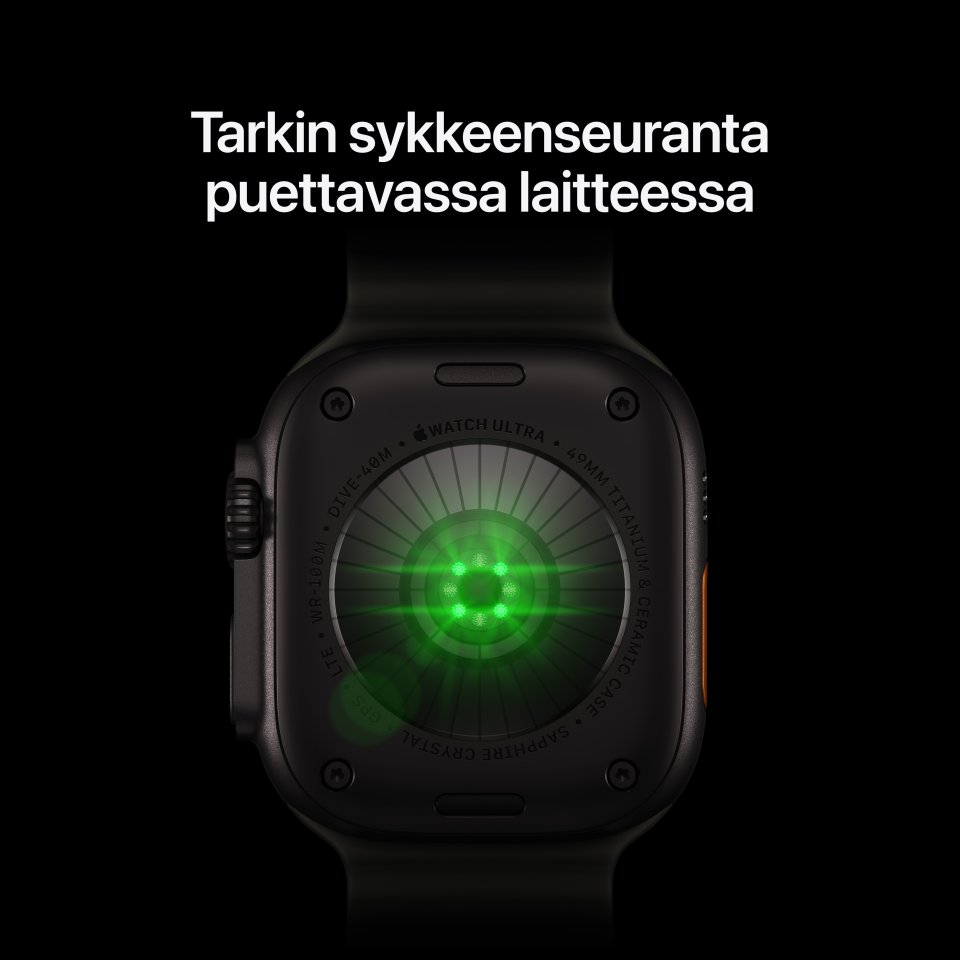 Apple Watch Ultra 4 (GPS + Cellular) 49 mm musta titaanikuori ja musta milanolaisranneke, keskikokoinen