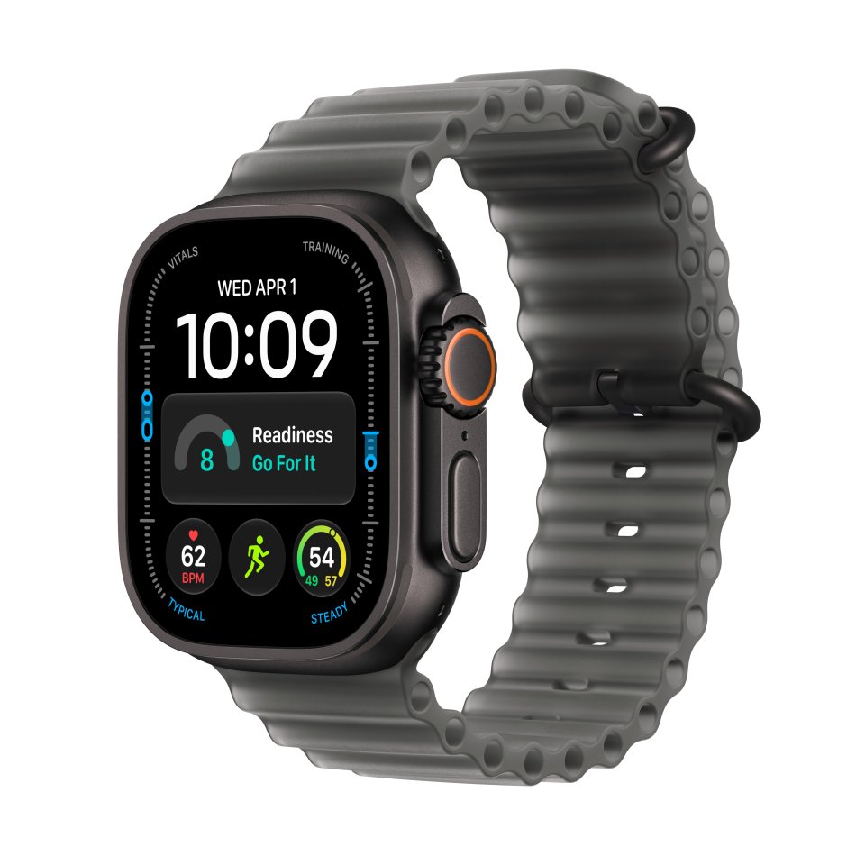 Apple Watch Ultra 4 (GPS + Cellular) 49 mm musta titaanikuori ja kuultomusta Ocean-ranneke