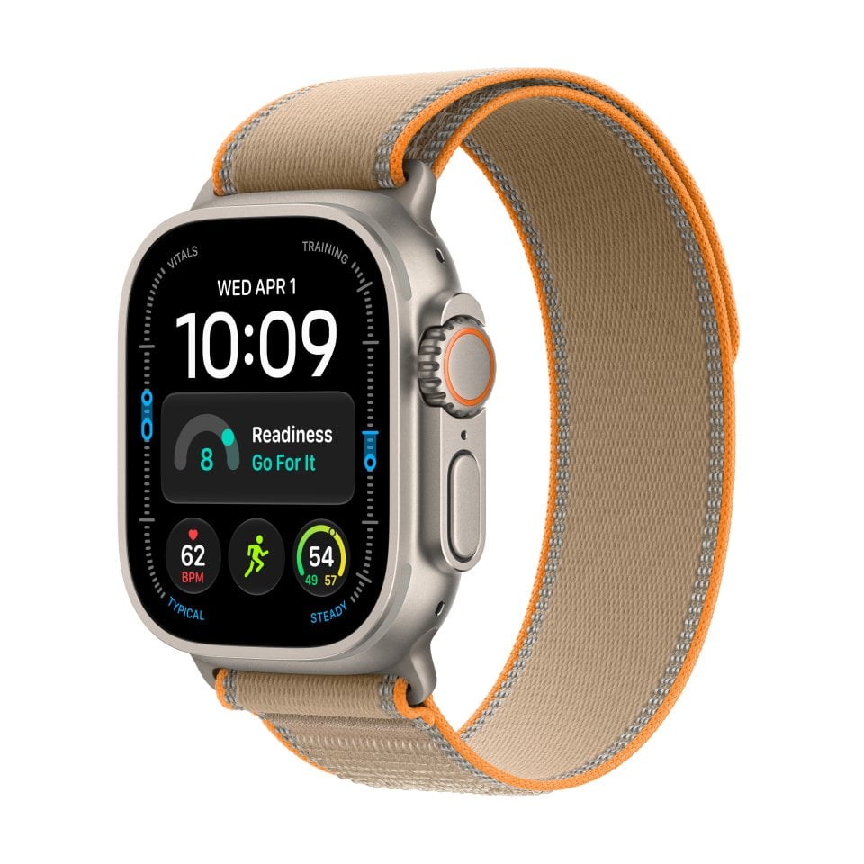 Apple Watch Ultra 4 (GPS + Cellular) 49 mm luonnonvaalea titaanikuori ja hiekka Trail-ranneke, M/L