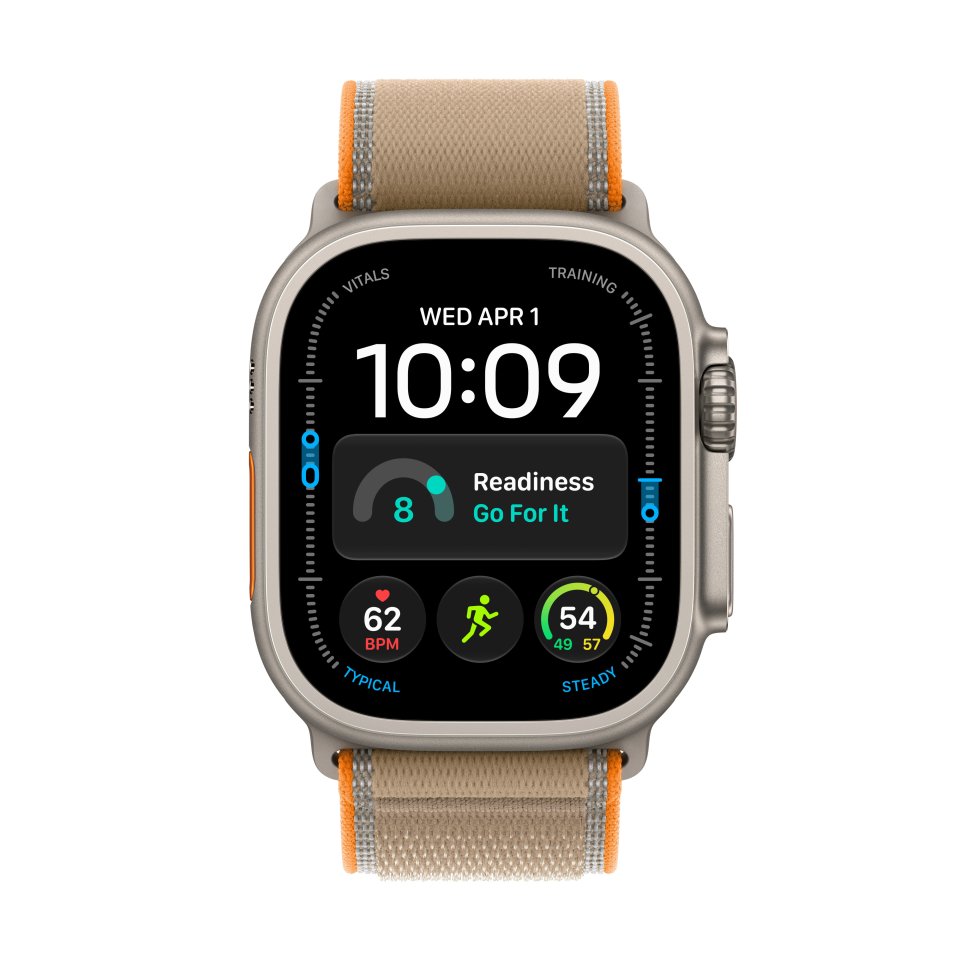 Apple Watch Ultra 4 (GPS + Cellular) 49 mm luonnonvaalea titaanikuori ja hiekka Trail-ranneke, M/L