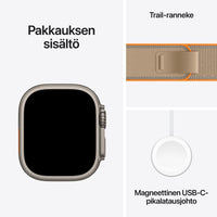 Apple Watch Ultra 4 (GPS + Cellular) 49 mm luonnonvaalea titaanikuori ja hiekka Trail-ranneke, M/L