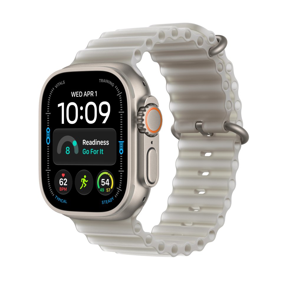 Apple Watch Ultra 4 (GPS + Cellular) 49 mm luonnonvaalea titaanikuori ja kuultoharmaa Ocean-ranneke