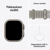 Apple Watch Ultra 4 (GPS + Cellular) 49 mm luonnonvaalea titaanikuori ja kuultoharmaa Ocean-ranneke